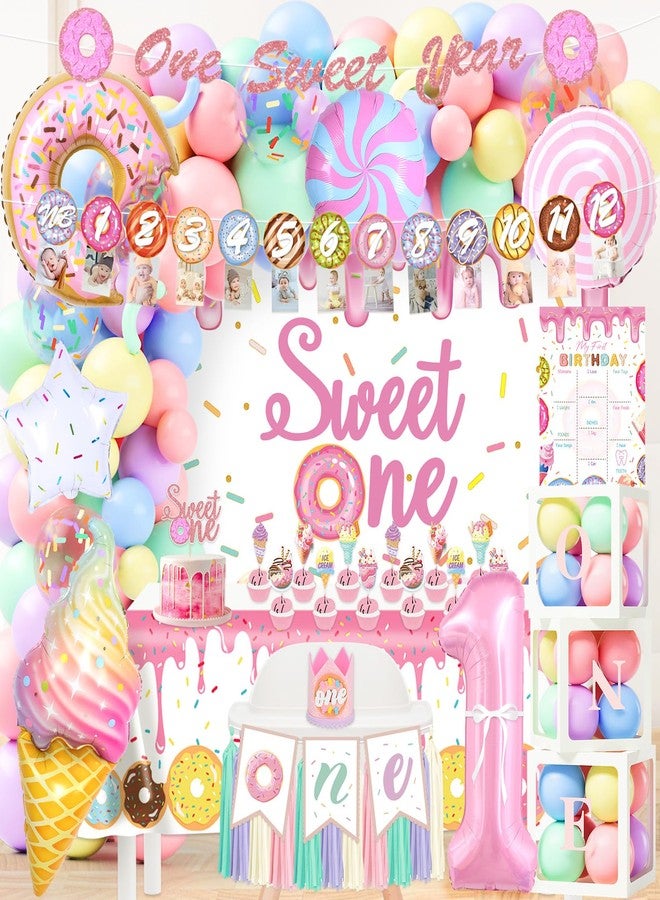 Fantspati Sweet One Birthday Party Decorations, Donut 1st Birthday Decorations Girl, Balloon Boxes, Photo Banner, Ice Cream Candy Balloons, Backdrop, First Bday Girl Decor - Image 1